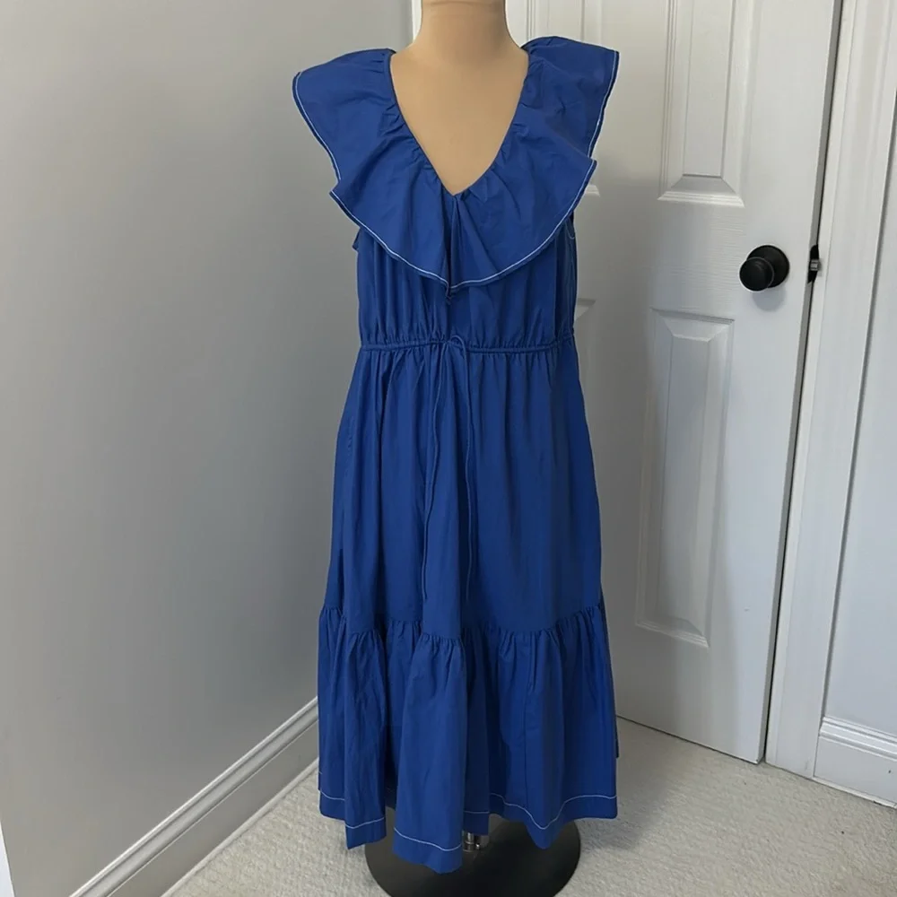 Summersalt Coastal Poplin Ruffle Neck Midi/Maxi Dress Blue - Picture 3 of 11